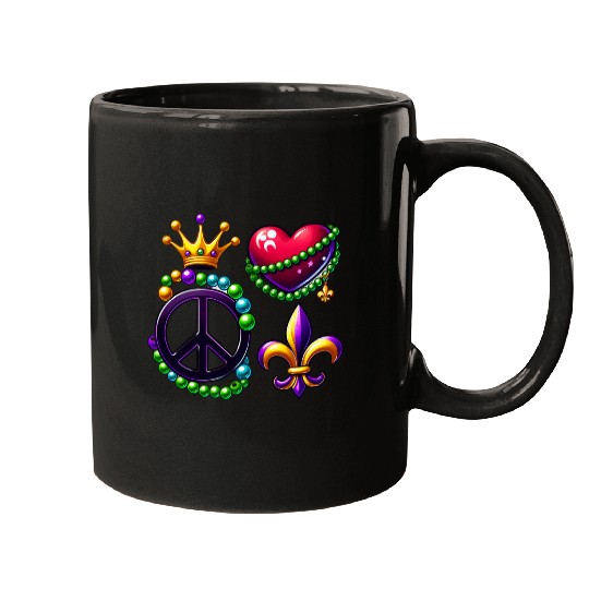 Mardi Gras Hearts Cute Outfit Women Peace Love Mardi Gras Mugs