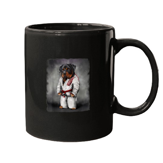 Rottweiler Dog Judo Karate Master in White Judogi Mugs