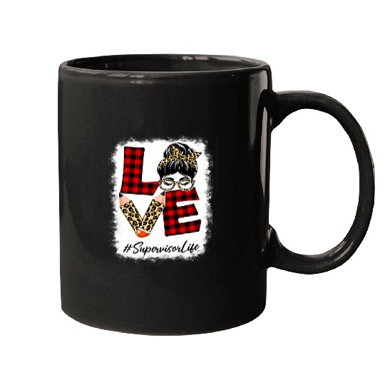 Supervisor Love Messy Bun Leopard Buffalo Back To School Mugs