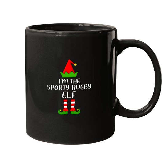 Funny Matching Family Im The Sporty Rugby Elf Christmas Mugs