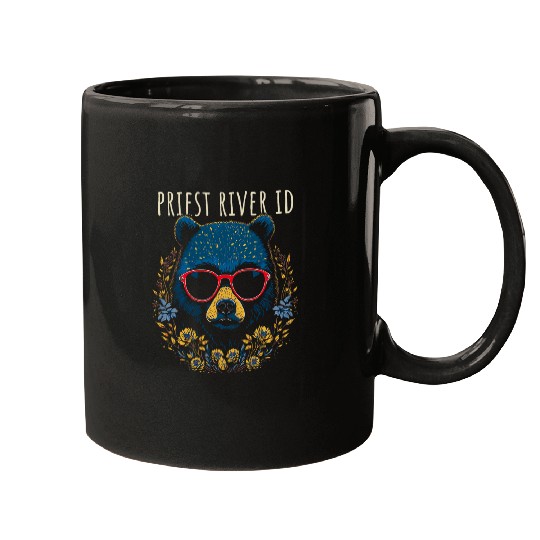 Priest River Idaho Fun Bear Wearing Glasses Flowers Design Mugs