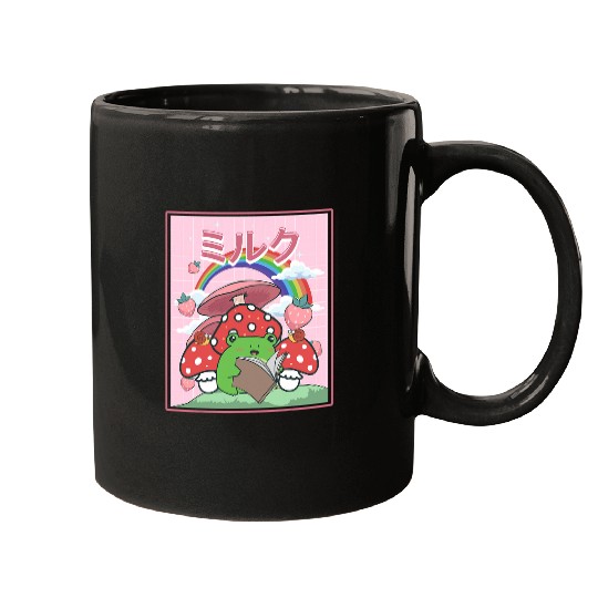 Cottagecore Aesthetic Kawaii Frog Book Mushroom Strawberry Mugs
