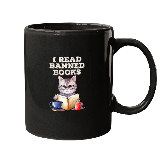 I read banned books Cute glasses wearing cat book reading Mugs