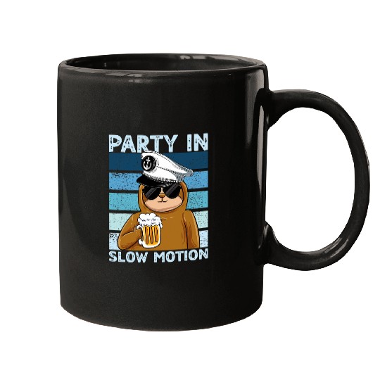 Mens Party in Slow Motion Sloth Pontoon Boat Captain Lake Boating Mugs