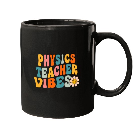 Physics Teacher Vibes Retro 1st Day of School Groovy Teacher Mugs