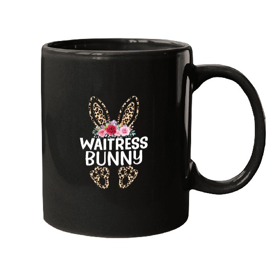 Matching Funny Leopard Print Bunny Waitress Easter Mugs
