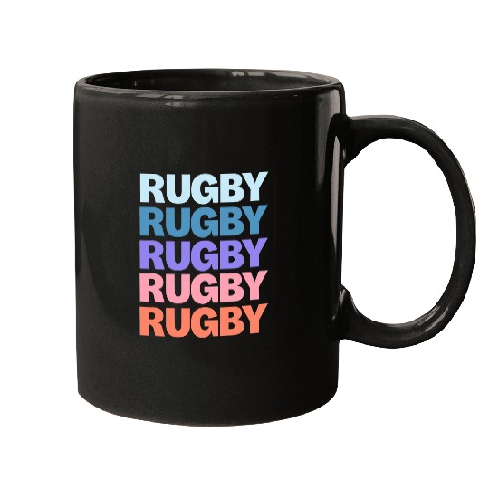 Funny Modern Repetitive Text Design Rugby Player Fan Mugs