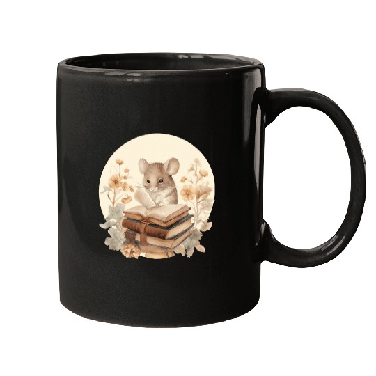 Cottagecore Flowers Mouse Read A Book Lover Bookworm 2 Mugs