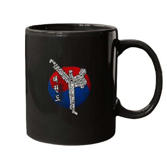 Taekwondo Fighter 5 Tenets Of TKD Typography Korean Flag Mugs
