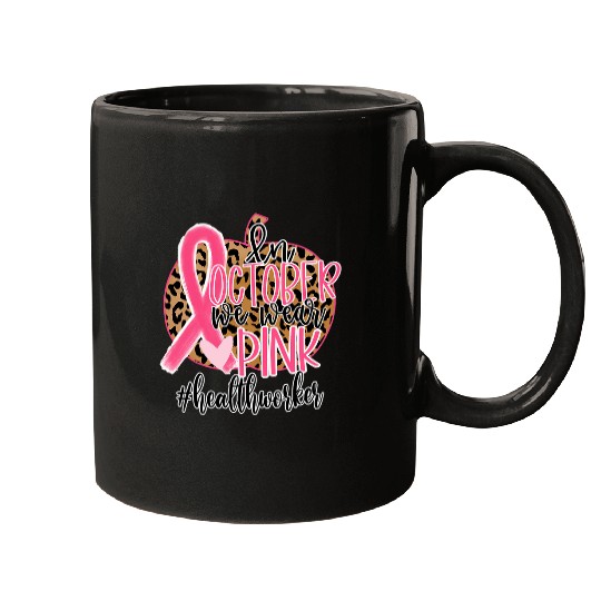 In October We wear Pink health worker Pumpkin Leopard Mugs