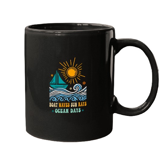 Marine Navigation Boat Waves Sun Rays Ocean Day Cabin cruise Mugs