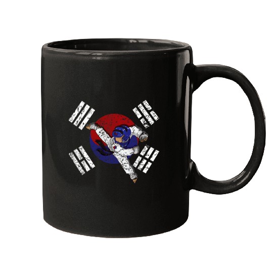Taekwondo Fighter Kicking on Korean Flag TKD Martial Arts 1 Mugs