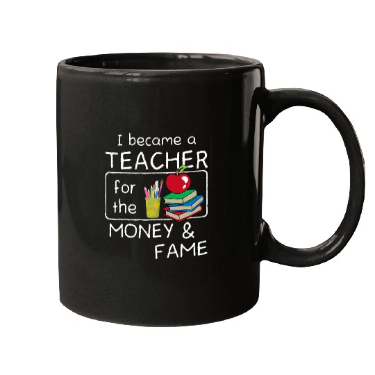 funny teacher apple book money fame Mugs
