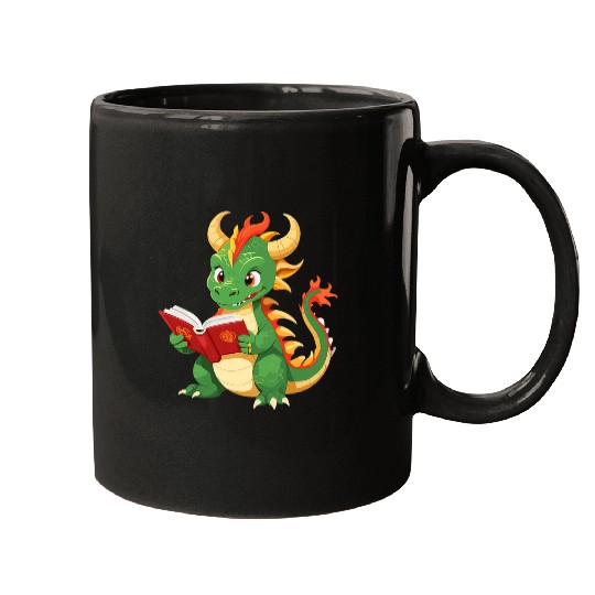 Dragon is reading a Book Reading Chinese Dragon Mugs