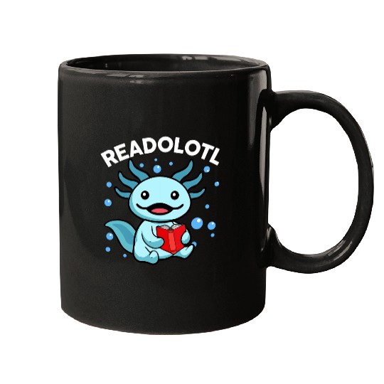 Cute Axolotls Read Book Readolotl Blue Salamander Amphibian Mugs