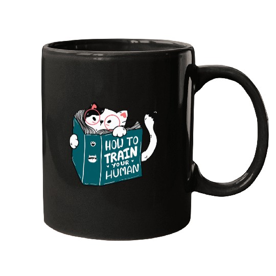 Cute Cat Reading A Human Training Book Funny Cat Mugs