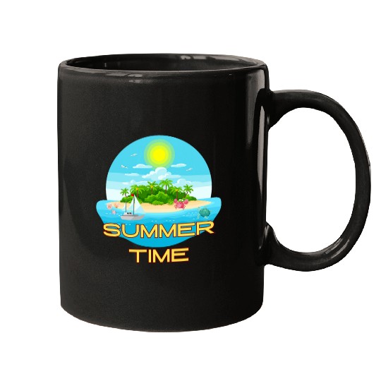 Summer Time on the beach sea ocean Boat Travel Vacation Mugs