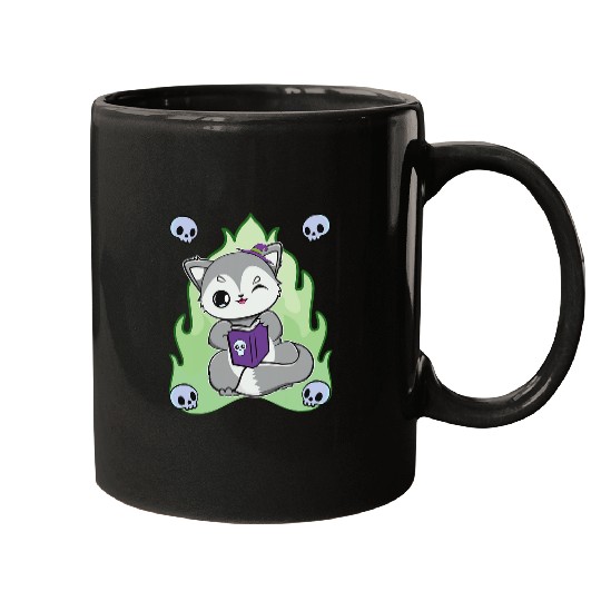 Cute wolfs Reads A Book For Halloween Mugs