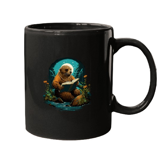 Cute River Otter Books Lover Boys Otter Reading Book Mugs