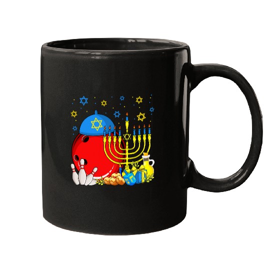 Funny Jewish Bowling Ball Pins Menorah Hanukkah Pajamas Mugs