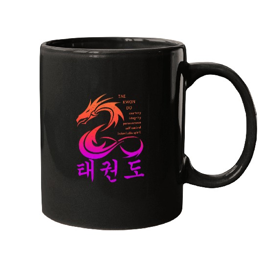 Taekwondo Tenets Martial Arts Dragon with Korean Symbols 1 Mugs