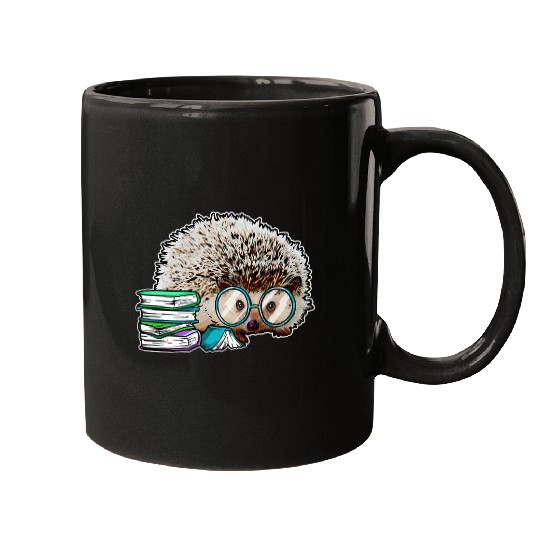 Cute Hedgehog With Books Reading Lover Mugs