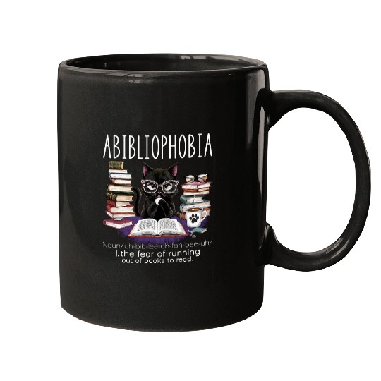 Abibliophobia Funny Cat Reading Bookworm Reader Nerd Mugs