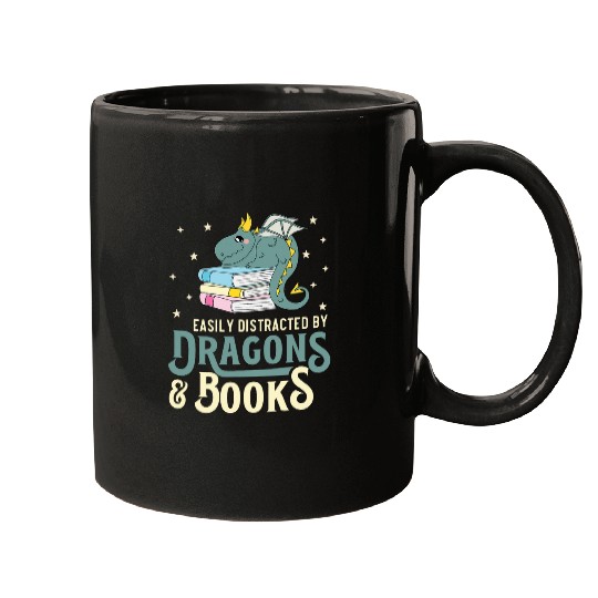 Easily Distracted By Dragons and Books Nerd For Women Mugs