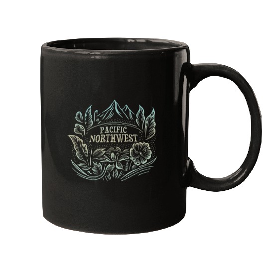 Pacific Northwest Mountains Artwork Drawing Hiking Souvenir Mugs