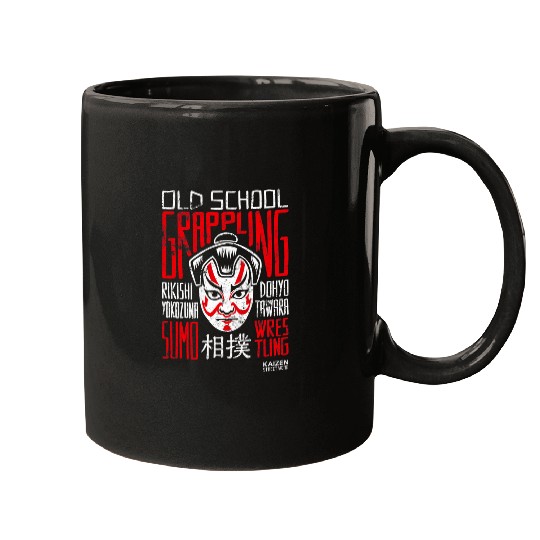 sumos Wrestling Old School Grappling White and Red Design Mugs