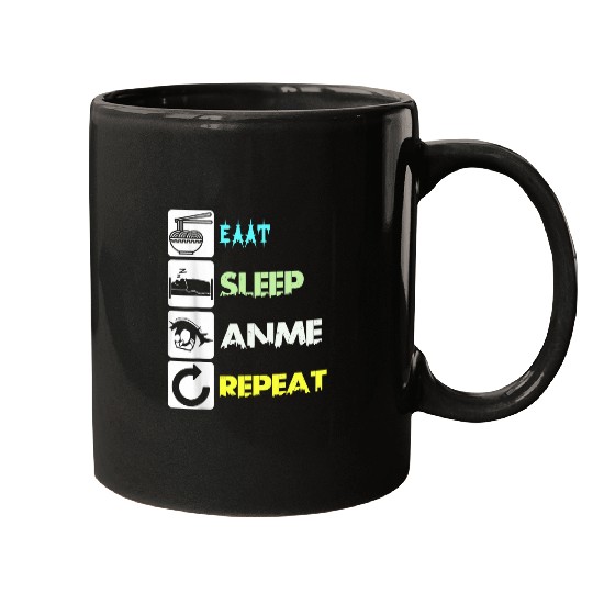 Eat Sleep Anime Repeat Manga Japan Saying Cosplay KPop Mugs
