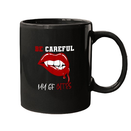 My GF Bites Be Careful Funny Vampire Halloween 3 Mugs