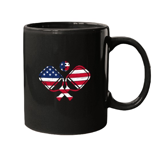 Pickleball American Flag vintages Retro Pickleball Paddle USA Mugs