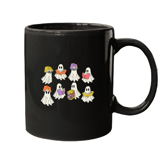 Halloween Booooks Cute ghostss Reading Books Librarian Teacher 2 Mugs