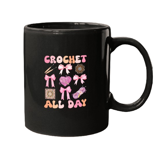 Girl Core Crochet All Day Pinky Coquette Bow Crochet Lovers Mugs