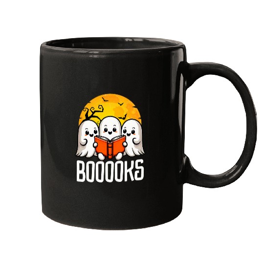 Halloween Booooks Cute ghostss Reading Books Librarian Teacher 4 Mugs