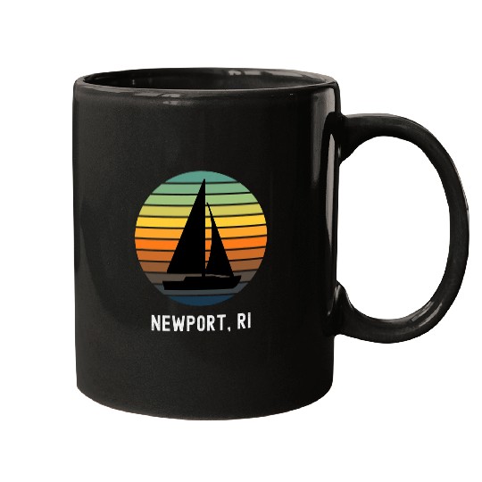 Newport Rhode Island Beach Vacation Retro Sailing Sail Boat Mugs