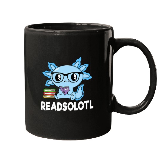 Readsolotl Blue Kawaii Axolotls Book Lover Funny Reading Mugs