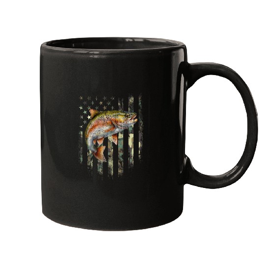American Camo Flag Rainbow Trout fishing fish on Mugs