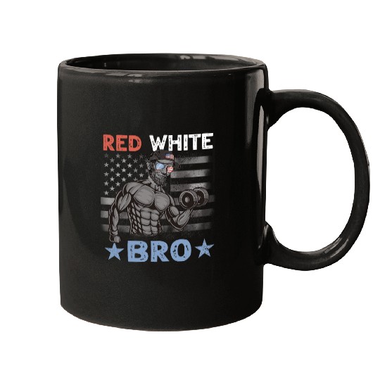 Mens Red White Bro Lincoln Funny Weightlifting Gym US 4th of July Mugs