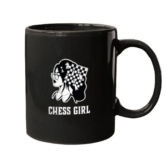Womens Chess Girl Thinking Chess Player Chess Club Chessboard Lover Mugs