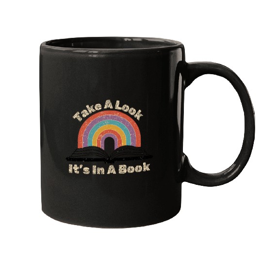 Take A Look Its In A Book Rainbow Reading Bookworm Librarian Mugs