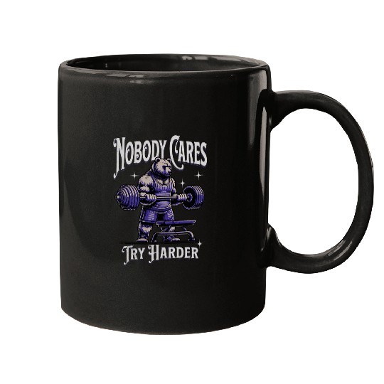 Nobody Cares Harder Motivational Bear Weightlifting Mugs