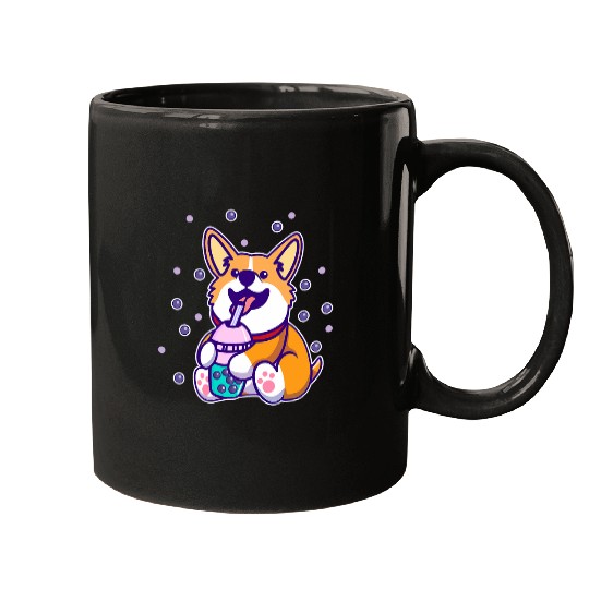 Cute Kawaii Corgi Dog Drinking Bubble Tea Boba Milk Tea Mugs