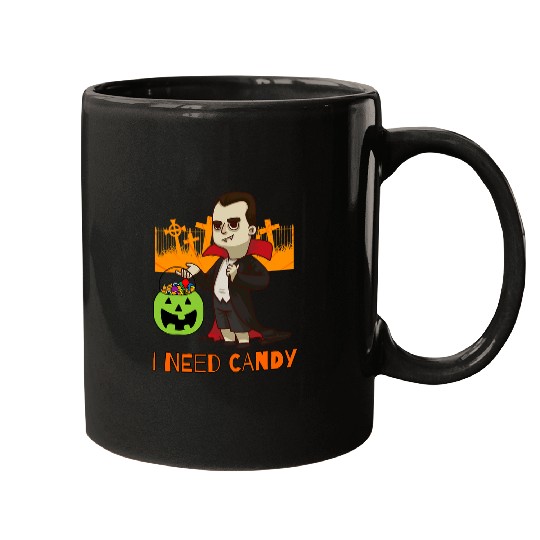I Need Candy Vampire in Graveyard Halloween Trick Or Treat Mugs