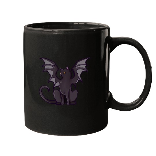 Funny Black Scary Cat With Bat Wings Halloween Costume Mugs