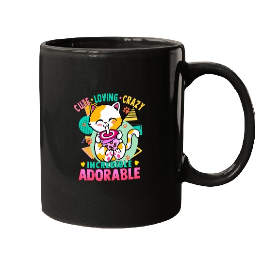Cute Kawaii Cat Bubble Milk Tea Loving Adorable 1 Mugs
