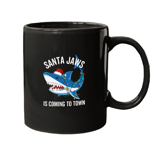 Santa Jaws Is Coming To Town Funny Christmas Shark Mugs
