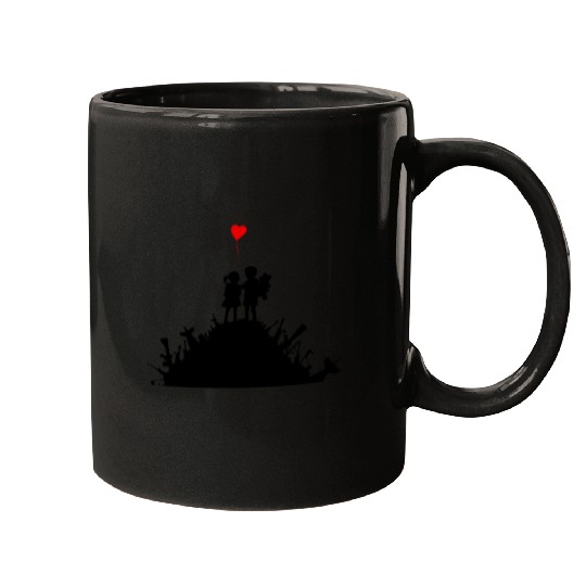 Banksy Graffiti Street Art War and Love Guns Heart Mugs