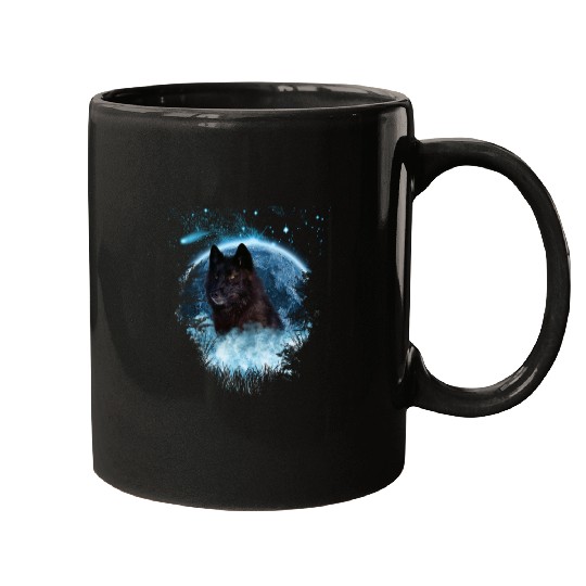 Black Wolf Bl Moon Full Scape Mugs